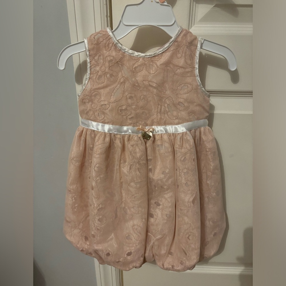 Pink eyelet Baby dress with tulle overlay and bubble hem